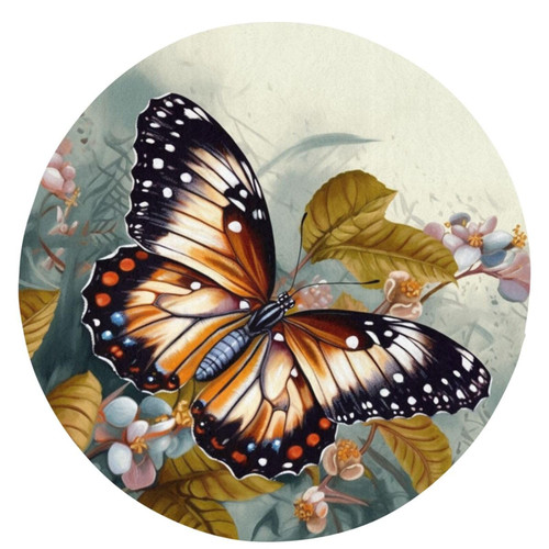 Round Rugs Beautiful Butterfly Area Rug 24 in Flannel Bath Rug Soft Bathroom Mat Non-Slip Carpet for Living Room Decor