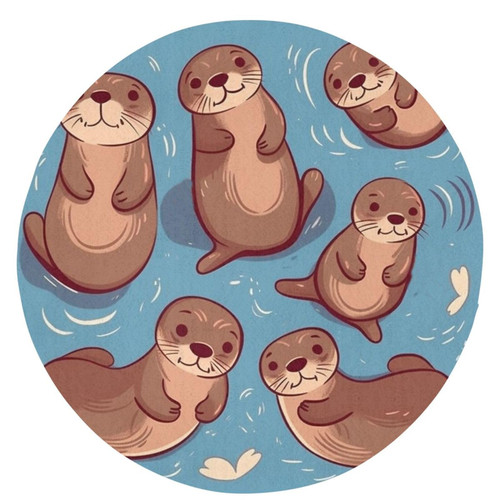 Round Rugs Animal Cute Brown Otters Area Rug 24 in Flannel Bath Rug Soft Bathroom Mat Non-Slip Carpet for Living Room Decor