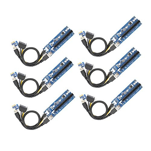 uphere 6-Pack PCIe riser cable VER 006 or Ver006C PCI-E 16x to 1x Powered Riser Adapter Card USB 3.0 Extension Cable 6pin MOLEX to SATA Power Cable - GPU Riser Adapter