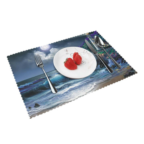 Moonlight Lighthouse Printed Placemat Set of 4 Non-Slip Place Mats Washable Dining Table Mat Heat Resistant Farmhouse Placemat for Table Decor Kitchen