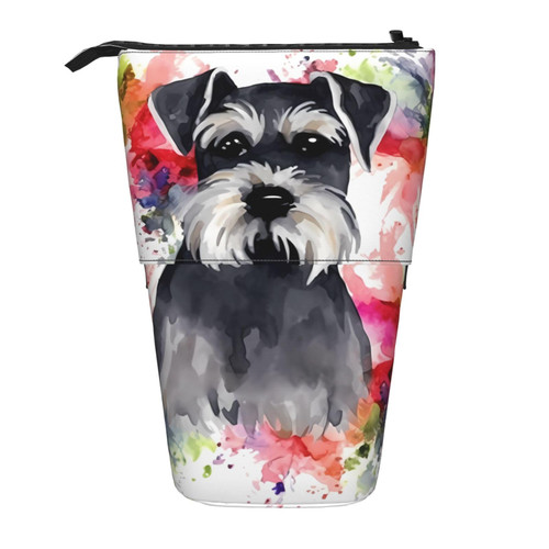 EVANEM Standing Pencil Case Schnauzer Printed Telescopic Pencil Holder Stationery Case Pop Up Pencil Bag Telescopic Pen Holder For Office Work New Year Gift One Size