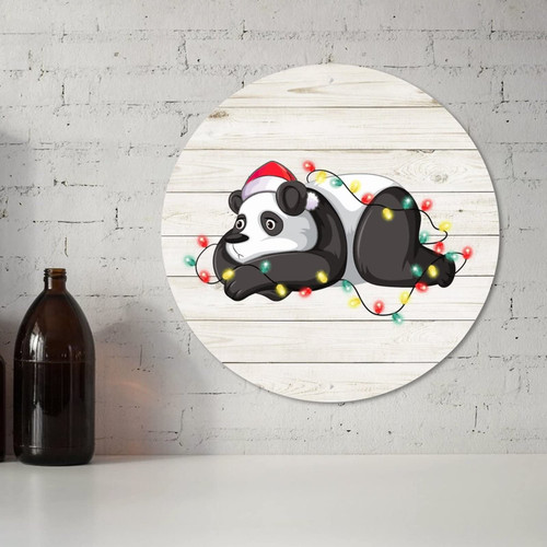 Tin Poster Metal Sign Lanterns and Animals Panda for Christmas Round Attachment Wall Decor Retro Garage Yard Home Decor 9x9 Inch Animals Lover Metal Plaque Sign