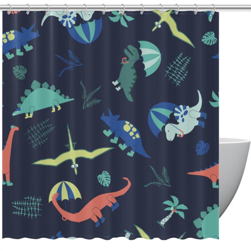 Shower Curtain for Bathroom, Dinosaur Vacation Waterproof Fabric Bath Curtain Set with 12 Hooks, Standard Size 66 by 72