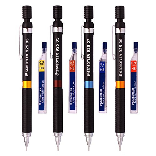 Staedtler Mars Drafting Mechanical Pencils 4 pk, 0.3, 0.5, 0.7,& 0.9mm widths, 925WP4 Lead Refill Including (0.3/0.5/0.7/0.9 mm Leads) Set Sale