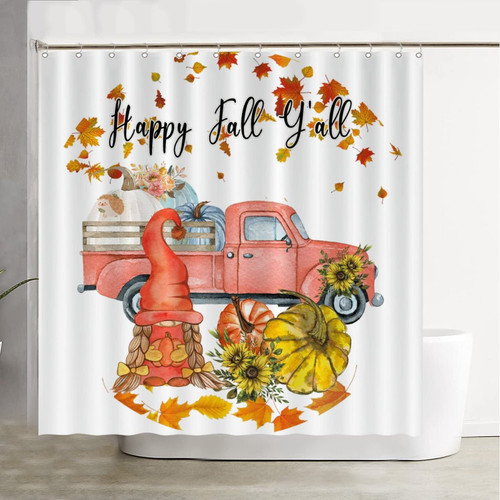 Happy Fall Y'all Modern Shower Curtains, Pumpkin Spice Gnome Truck Farmhouse Autumn Thanksgiving Shower Curtains Bathroom Water Repellent Shower Curtain Set Bathtubs Hotel 72 x 72 Easy Care Fabric