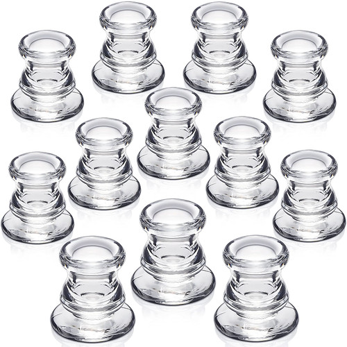 NITIME Candlestick Holders Bulk - 12PCS Taper Candle Holders for Table Centerpiece - Thick Glass Candle Holders for Wedding, Party and Festival Decoration