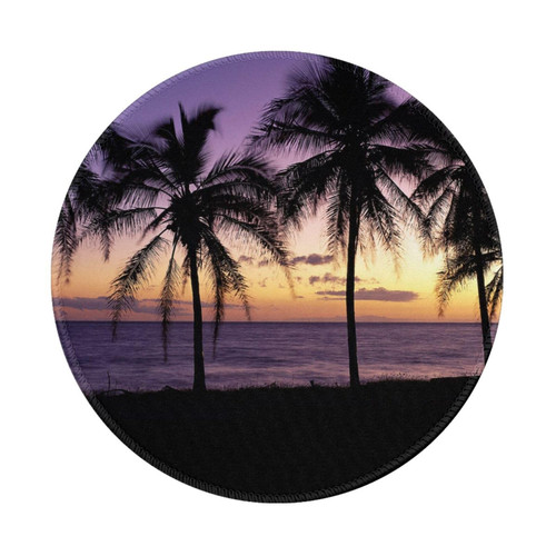 Sunset Beach Palm Tree Printed Mouse Pad Non-Slip Computers Mouse Mat 8 in Waterproof Round Gaming Mouse Pads for Office