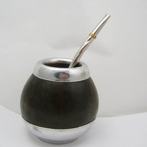 ARGENTINA MATE GOURD YERBA TEA CUP WITH STRAW BOMBILLA HANDMADE DETOX DRINK 1581
