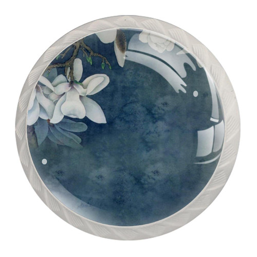 TBOUOBT 4 Pack Kitchen Cabinet Knobs, Drawer Knobs, Dresser Knobs, Drawer Pulls, Dresser Drawer, Handles Knobs, White Magnolia Flower Vintage Painting Art