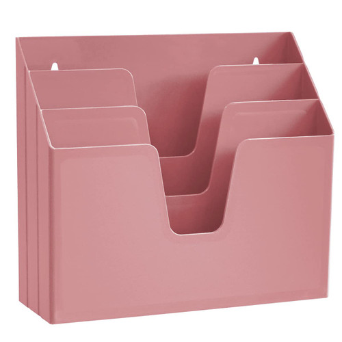 Acrimet Horizontal Triple File Folder Holder Organizer (Solid Pink Color)