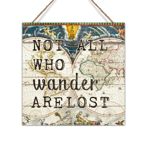 Swavecat Vintage Map Wall Decor Sign Not All Who Wander are Lost Wood Wall Art Plaque Vintage America Travel Adventure Maps Signs Wall Decor for Home Office Bar Wall Art Decor 8x8in