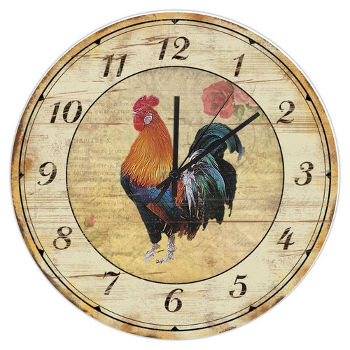 Vintage Rooster Hanging Clock 10in Arabic Numerals Wooden Wall Clocks Silent & Non-Ticking Quartz Battery Operated Clock Rustic Farmhouse Farmhouse Wall Clock for Half Bath Hallway School Cafe