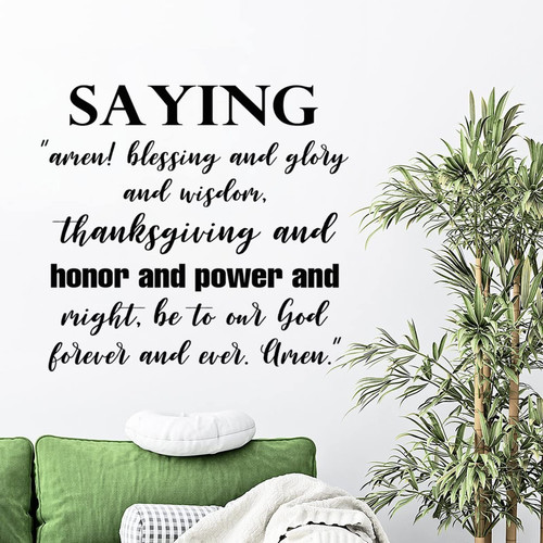 Christian Gift Bible Verse Wall Sticker Vinyl Decal Saying Amen! Blessing and Glory and Wisdom Thanksgiving Wall Decor Decals Removable Peel and Stick Wall Decal Bedroom Living Room Wall Decor