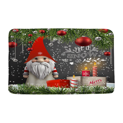 NYDSZNE Merry Christmas Bath Mat Christmas Gnome Snowman Candle Gift Box Pine Branch Xmas Ball Snowflake Winter Holiday Microfiber Memory Foam Bathroom Rugs-Gray Red Green,17.8x29.5 Inch