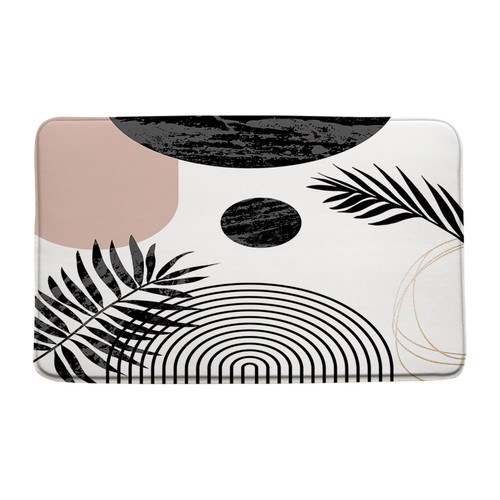 NYDSZNE Boho Mid Century Modern Bath Mat Abstract Retro Mid Century Geometric Rainbow Arch Sun Black Leaf Pink Neutral Minimalist Aesthetic Microfiber Memory Foam Bathroom Rugs-17.8x29.5 Inch
