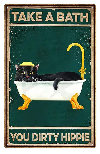 Take a Bath You Dirty Hippie Tin Sign Vintage Funny Bathroom Tin Sign Home Wall Art Cafe Bar Man Cave Wall Decoration Sign 8x12 Inch