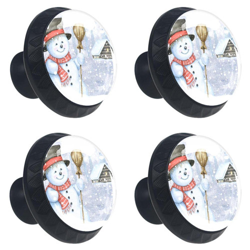 4pcs Painting Snowman Cabinet Knobs 30mm Round Crystal Glass Drawer Handles Pulls with Screws for Kitchen Cupboard Wardrobe Closet Dresser, Home&Office