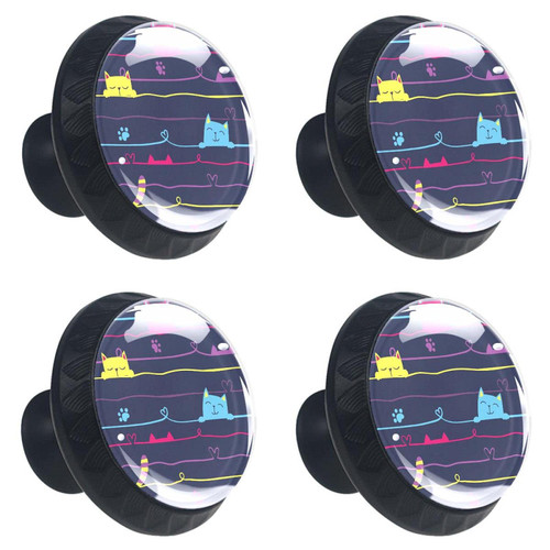 4pcs Cute Cats on The Wire Cabinet Knobs 30mm Round Crystal Glass Drawer Handles Pulls with Screws for Kitchen Cupboard Wardrobe Closet Dresser, Home&Office