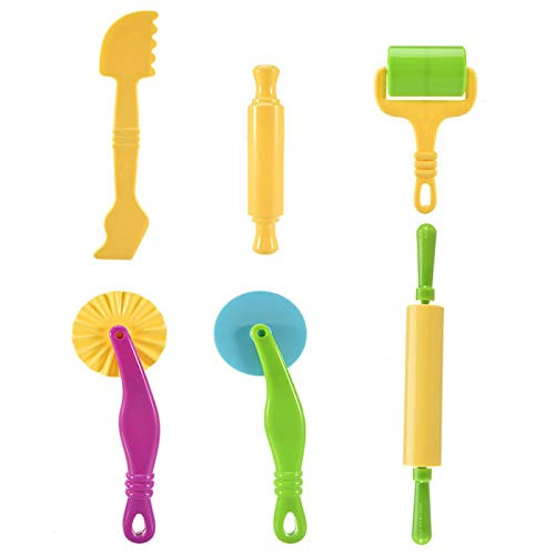 Feeko Dough Tools, 6-Piece Plastic Art Clay and Dough Toy Stroke Modeling Dough Tool for Children Aged 3 and Over