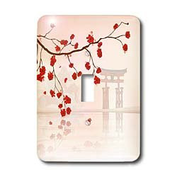3dRose LLC lsp_116168_1 Beautiful Japanese Sakura Red Cherry Blossoms Branching Reflecting Over Water Oriental Vector Design Single Toggle Switch