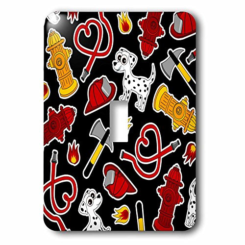 3dRose lsp_165912_1 Cute Fireman Firefighter Love Pattern Black Light Switch Cover