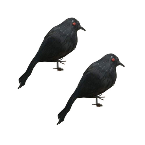 PartyKindom Halloween Home Decorations, 2pcs Simulative Crow Halloween Decoration Plumeed Crows Props Halloween Ornaments (Red Eyes)
