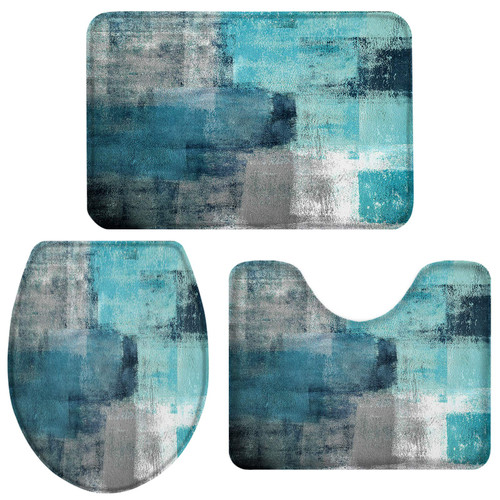 3 Pieces Bath Rug Set Toilet Seat Cover Turquoise and Grey Abstract Art Painting Teal Print Contour Rug, Pedestal Mat and Toilet Lid Cover?Non-Slip Bathroom Floor Mat L 3 Pieces Bath Rug Set Toilet Seat Cover Turquoise and Grey Abstract Art Painting Teal Print Contour Rug, Pedestal Mat and Toilet Lid Cover?Non-Slip Bathroom Floor Mat L