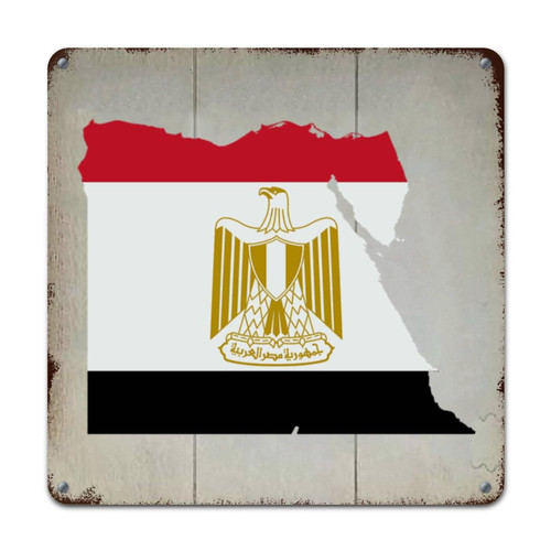 WoGuangis Egypt Country Souvenir Wall Decor Metal Sign Egypt National Flag Metal Tin Sign City Souvenir Travel Gift Retro Metal Wall Hanging Sign 10x10in Housewarming Gift to Travel Lover