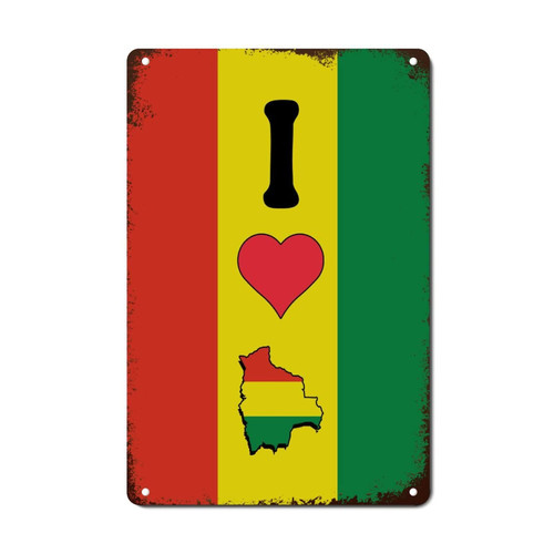 WoGuangis Bolivia Country Souvenir Metal Plaque Tin Sign I Love Bolivia Men Cave Signs City Souvenir Travel Gift Retro Vintage Tin Metal Sign 8x12in Patriotic Gift to Dad Mom Friend