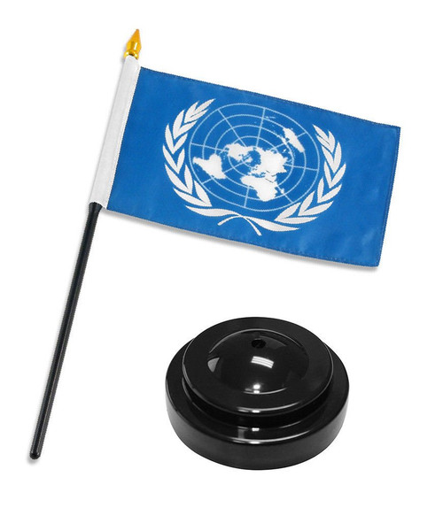 AES United Nations Flag 4"x6" Desk Set Table Stick Black Base