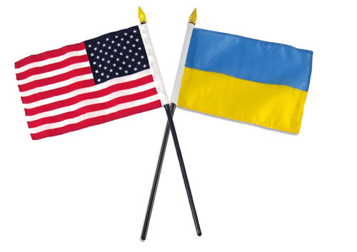 AES Ukraine & USA American 4"x6" Flag Desk Set Table Stick
