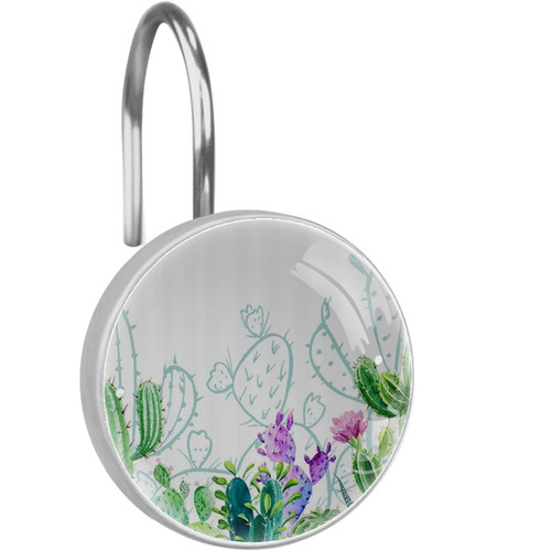 Shower Curtain Hooks Rings, Rust-Resistant Metal Glide Shower Hooks for Bathroom Shower Rods Curtains Set of 12 Colorful Tropical Plants Cactus