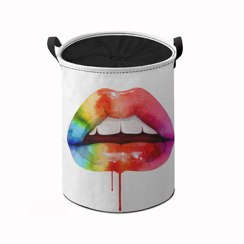 Rainbow lipsDrawstring Waterproof Foldable Laundry Hamper,Dirty Clothes Laundry Storage Basket,Handle Linen Bin Storage Organizer for Toy Collection