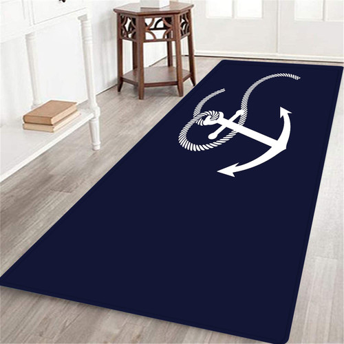 MATEKULI Long Runner Rug,White Nautical Anchor Navy Blue,Non-Slip Floor Carpet Hallway Doormat Entrance Door Mats Washable Area Kitchen Rugs