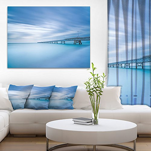 Designart PT8372-20-12 Industrial Pier In The Sea Seascape Photo canvas Print,Blue,20x12 Designart PT8372-20-12 Industrial Pier In The Sea Seascape Photo canvas Print,Blue,20x12