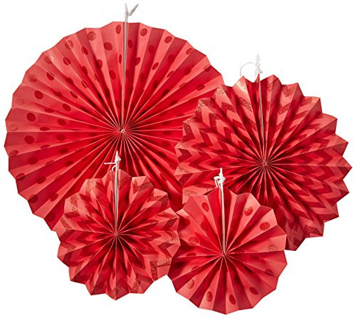 Apple Red Glitter Paper Fans | Party Decor