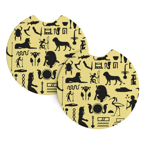 2 Pack Car Coasters Ancient-Egyptian-Soldier-Ankh Neoprene Cup Holder Pad Set Round Auto Cup Holder Insert Drink Coaster