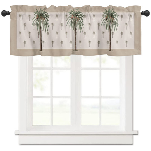 Valance Curtains for Living Room/Bedroom/Bathroom/Kitchen Window, Rod Pocket Window Valance Tiers Small Window Curtain Drape Window Panel Treatment, Tropical Beach Holiday Palm Tree 1 Panel 54x18