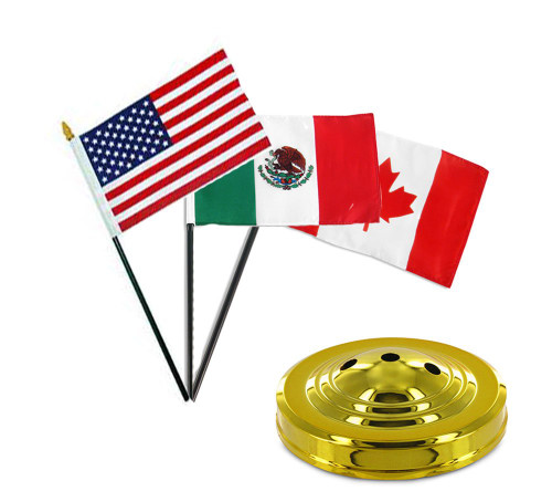 AES USA American/Mexico / Canada Flags 4"x6" Desk Set Table Stick Gold Base