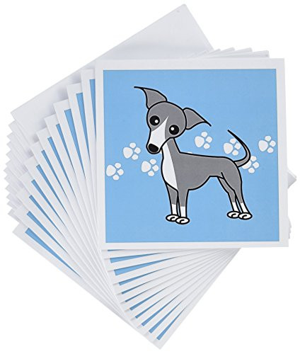 3dRose Greeting Cards, 6 x 6 Inches, Pack of 12, Cute Italian Greyhound Grey Blue Paw Print (gc_12090_2)