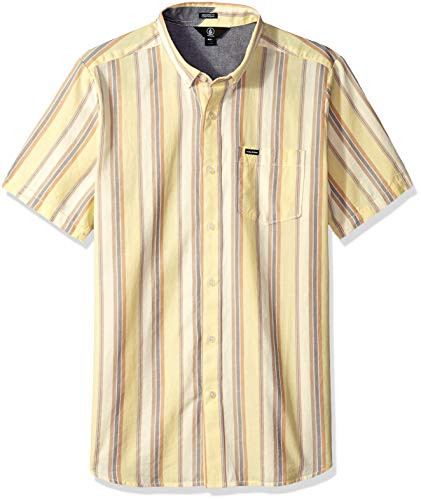 Volcom Men's Mult Toner Button up Vertical Stripe Short Sleeve Shirt Acid Yellow
