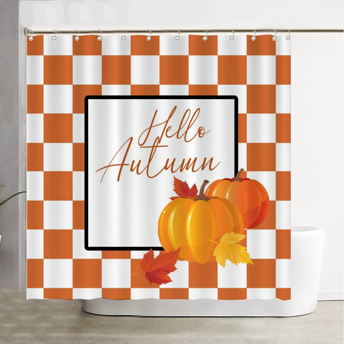 COVOME Hello Fall with Pumpkin Sunflowers Buffalo Check Plaid Shower Curtain Autumn Harvest Thanksgiving Floral Shower Curtain Easy Care Fabric with 12 Hooks 72" Wx72 L Bathroom Curtain Decor