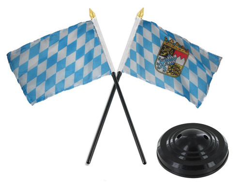 AES Bavaria Bavarian Crest w/Bavarian Plain Flag 4"x6" Desk Set Black Base