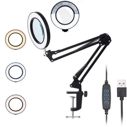 Magnifying Glass with Light and Stand, 8X Real Glass 2-in-1 Magnifying Desk Lamp & Clamp, Touch Control 3 Modes Stepless Dimmable LED Lighted Magnifier with Light for Reading Crafts Repair Close Works