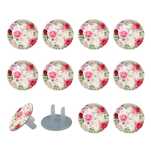 Outlet Plug Covers 24 Pack, Watercolor Flowers Rose Pattern Plug Protector, 2-Prong Round Plastic Plugs for Electrical Power Outlets, Electrical Insulation