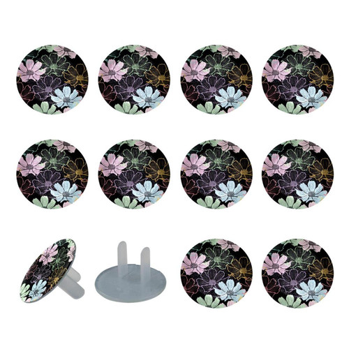 Outlet Plug Covers 24 Pack, Flower Floral Pattern Plug Protector, 2-Prong Round Plastic Plugs for Electrical Power Outlets, Electrical Insulation