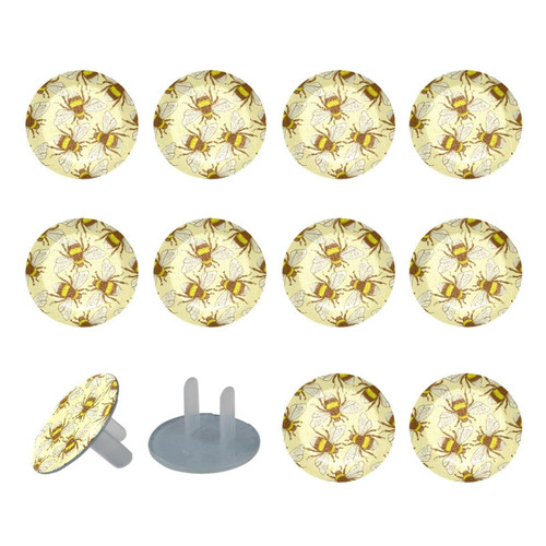 Outlet Plug Covers 24 Pack, Bee Pattern Plug Protector, 2-Prong Round Plastic Plugs for Electrical Power Outlets, Electrical Insulation