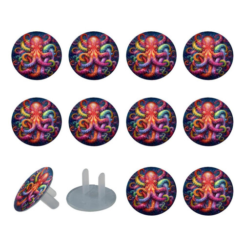 Outlet Plug Covers 24 Pack, Colorful Sea Octopus Plug Protector, 2-Prong Round Plastic Plugs for Electrical Power Outlets, Electrical Insulation