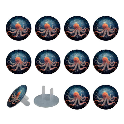 Outlet Plug Covers 24 Pack, Galaxy Starry Octopus Plug Protector, 2-Prong Round Plastic Plugs for Electrical Power Outlets, Electrical Insulation