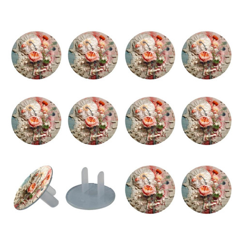 Outlet Plug Covers 24 Pack, Colored Flower Bouquet Plug Protector, 2-Prong Round Plastic Plugs for Electrical Power Outlets, Electrical Insulation